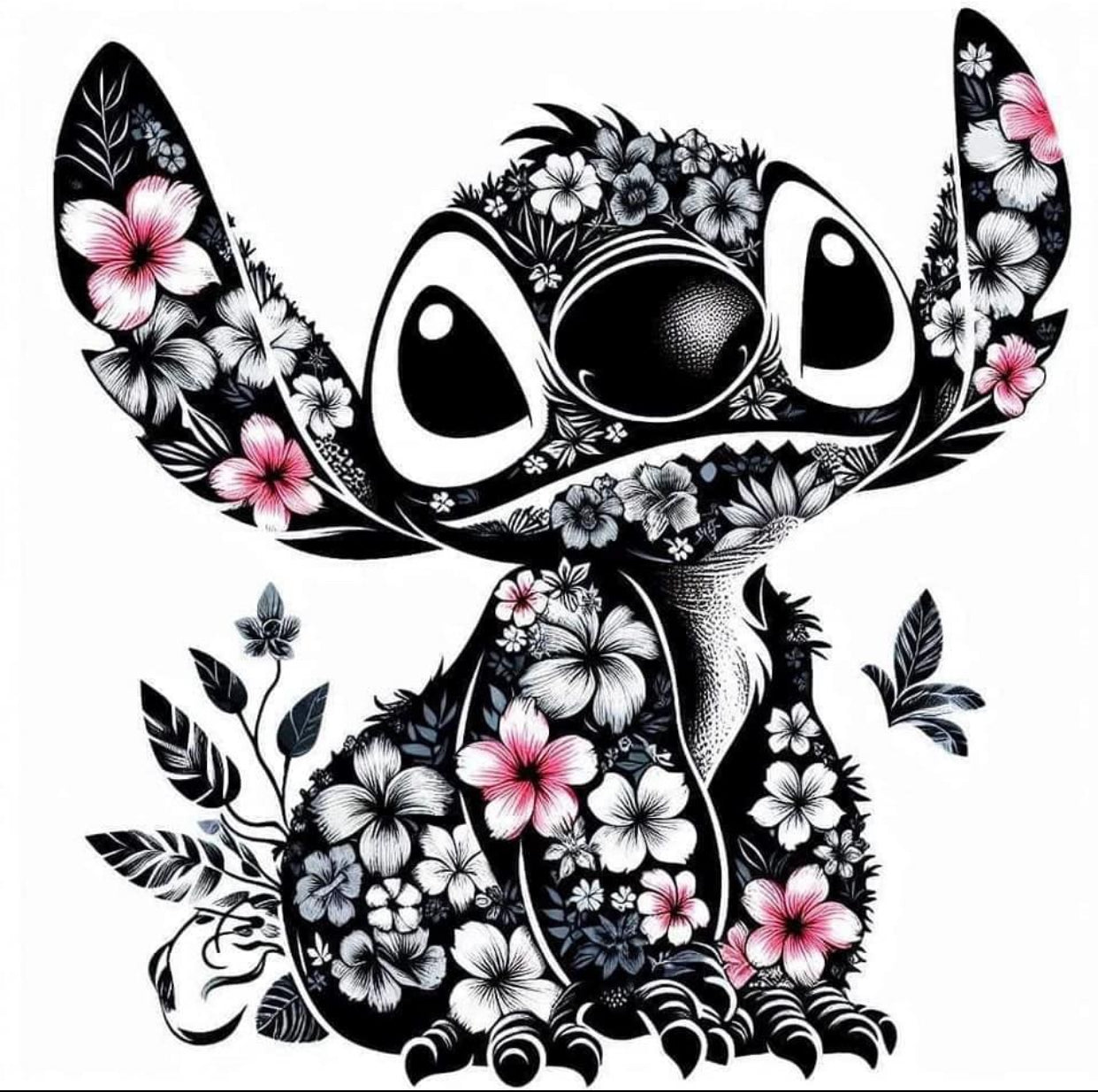 Stitch black and white with flowers