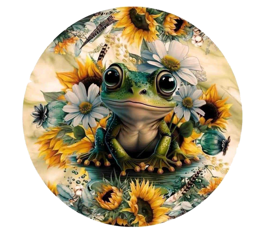 Wind spinner frog with sunflowers