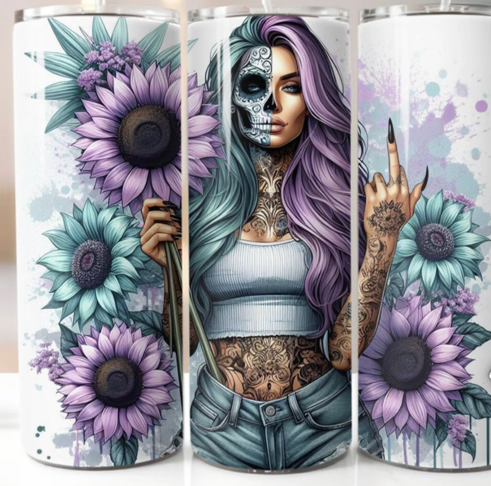 She skull face middle finger