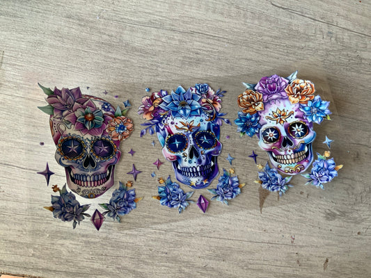 Skulls floral blue and purple