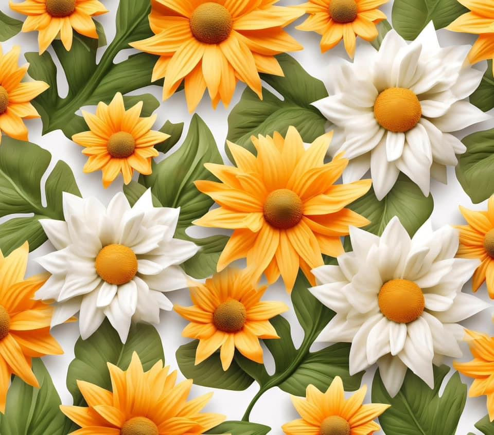 3 D sunflower yellow and white