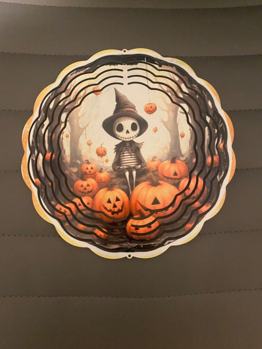 Windspinner skelly witch pumpkin