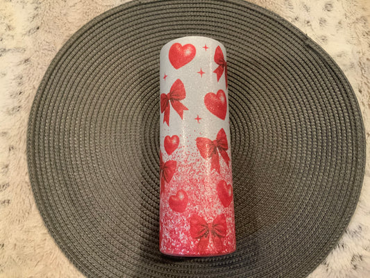 Hearts and bows glitter red