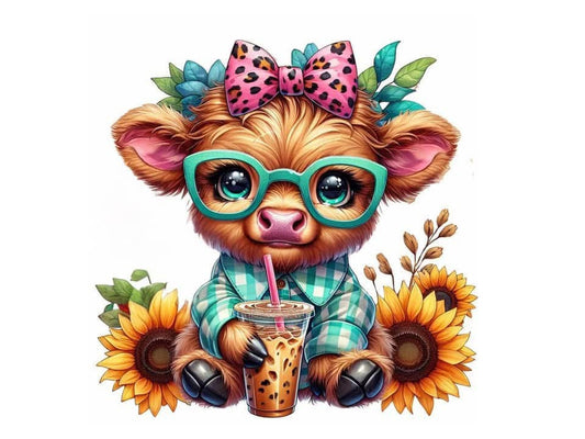 Cow with glasses n sunflowers