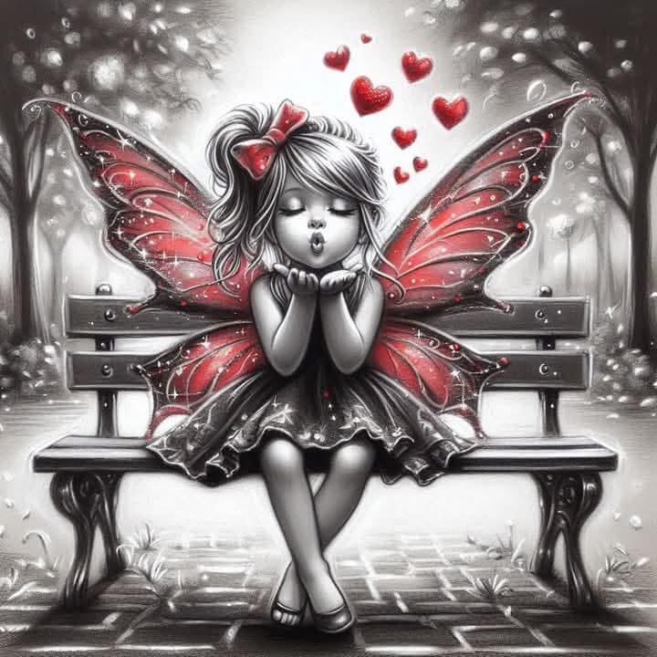 Fairy kisses red hearts
