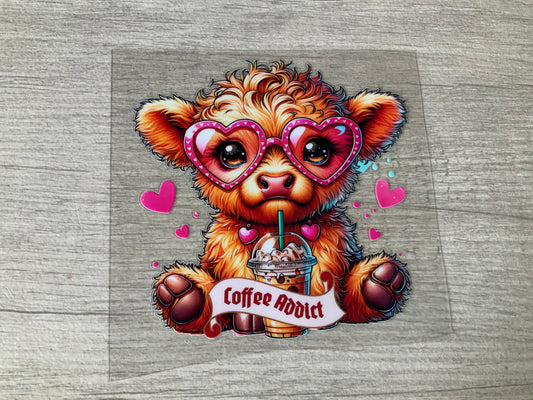 Cow coffee addict heart glasses with hat
